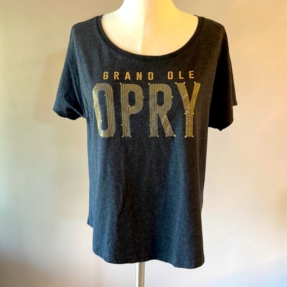 GRAND OLE OPRY embellished gold print women’s T Shirt short sleeve scoop round L - Picture 1 of 10